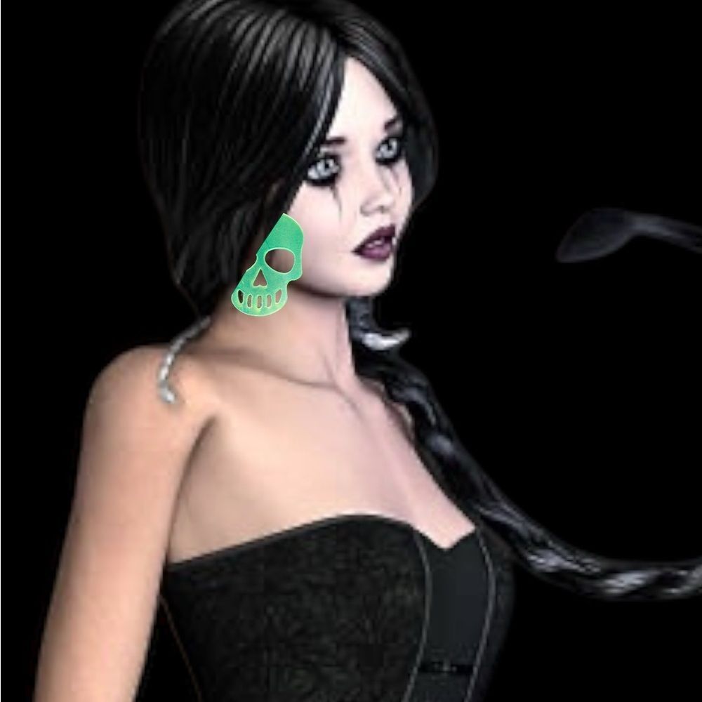Dolls Kill Neon Yellow/Green Acrylic Skull Earrings Blacklight Reactive Glow